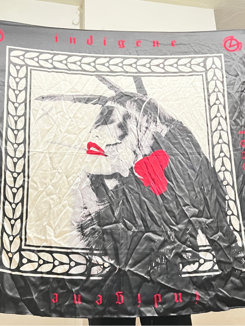Black & Red Graphic Silk-Effect Scarf :Box X: